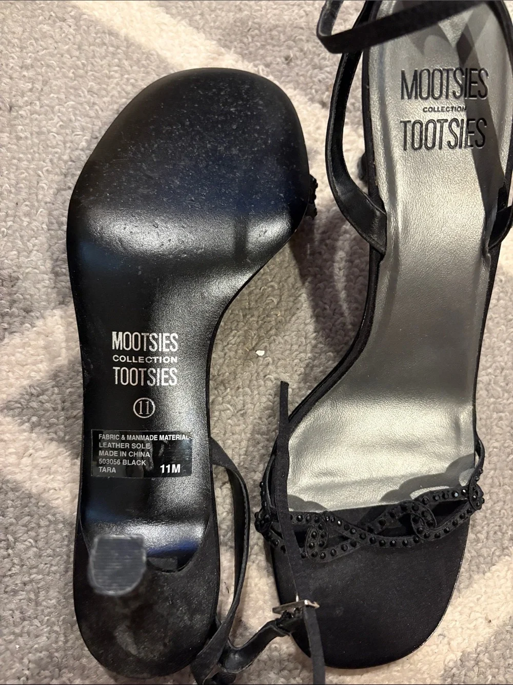 Mootsies Tootsies Black Beaded Ankle-Tie Heels